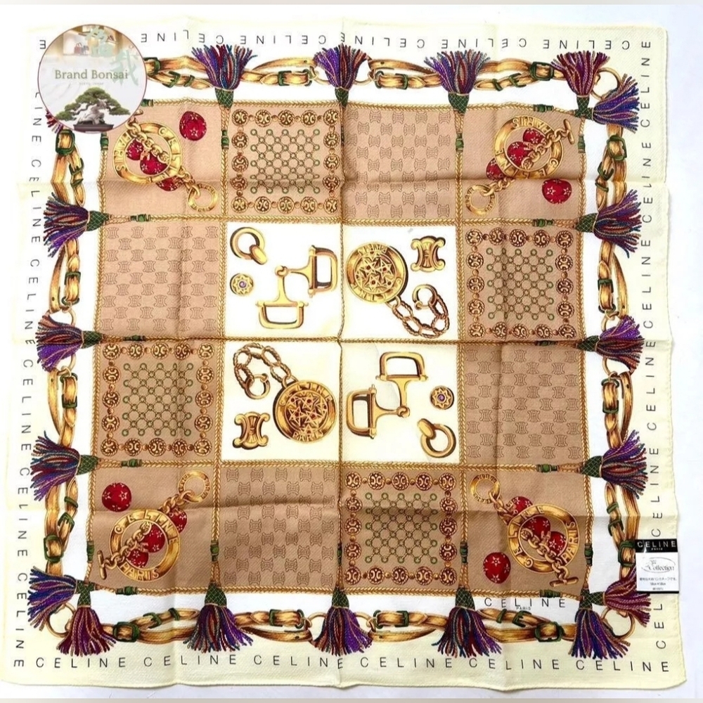 Celine Women's Scarf with Cream, Gold, and Red Accents Handkerchief - Picture 5 of 8